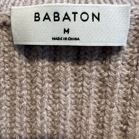 Aritzia Babaton Chunky Knit Merino Wool Sweater Ribbed Neutral Cozy Size Medium - Picture 3 of 6
